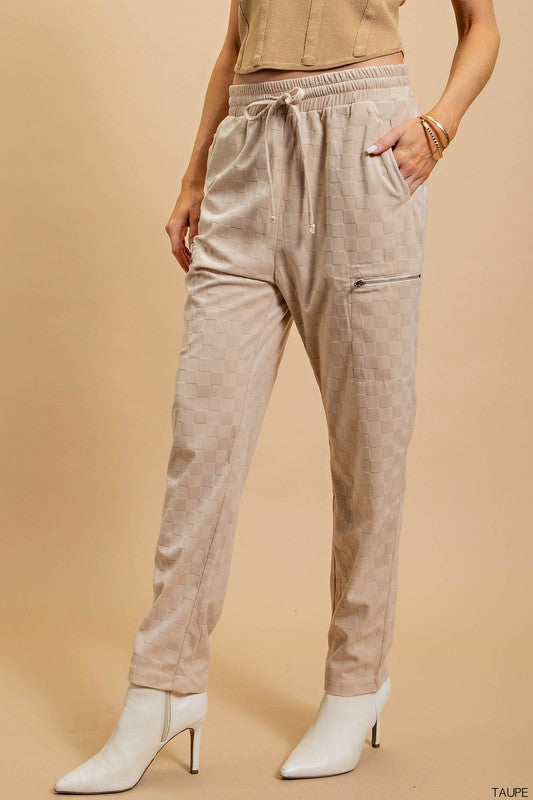 Checker Velvet Burnout Jogger Pants Taupe