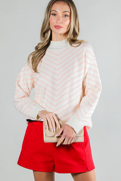 Long Sleeve Stripe Sweater Top Pink