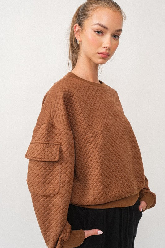 Quilted Round Neck Top Cafe