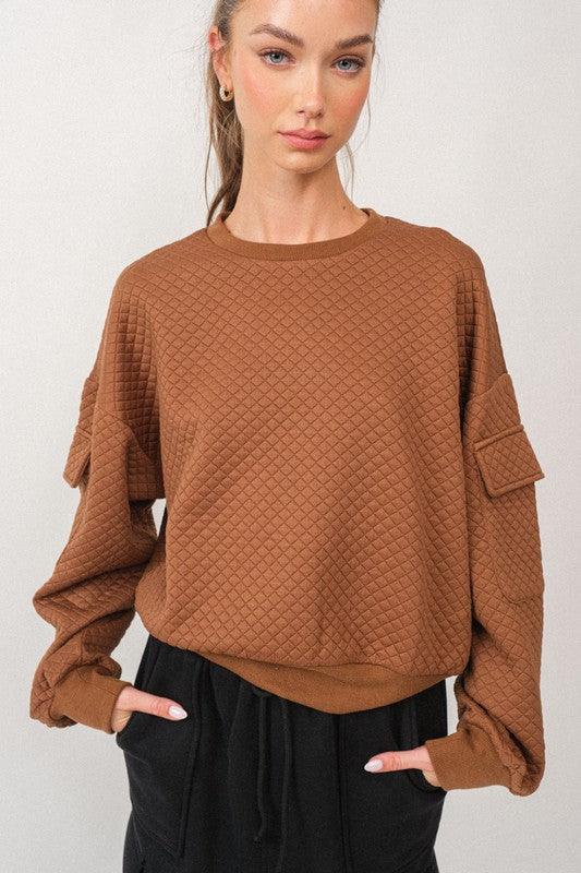 Quilted Round Neck Top Cafe