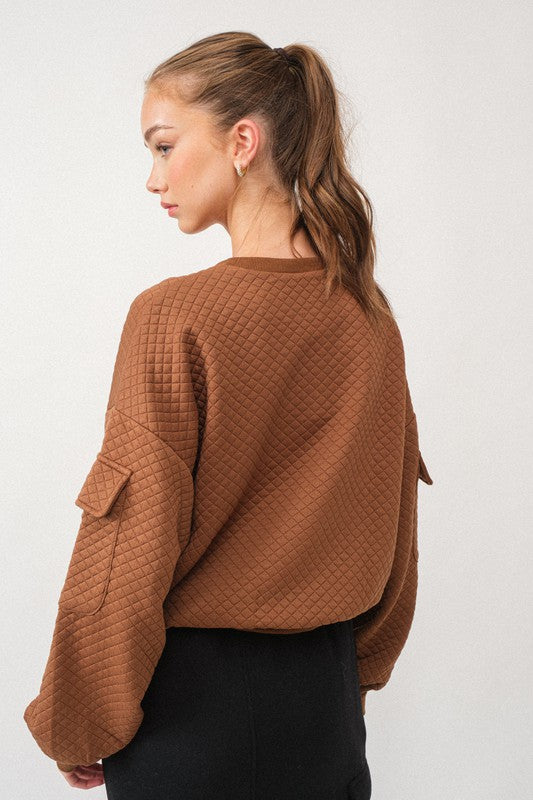Quilted Round Neck Top Cafe