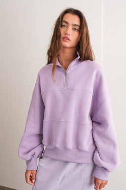 Half Zip Oversized Sweatshirt Top Lavender