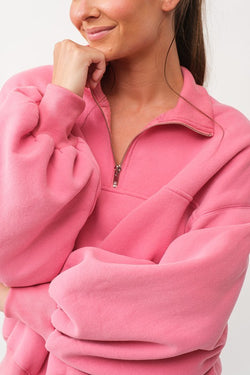 Half Zip Oversized Sweatshirt Top Pink