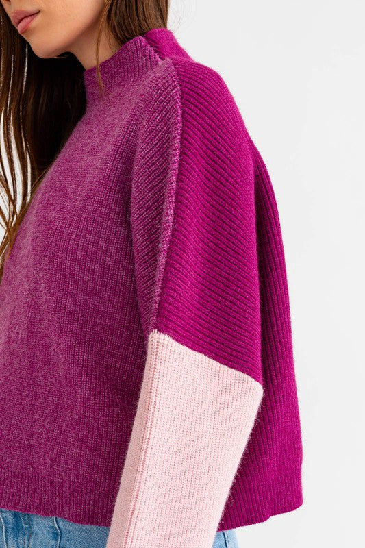 Color Block Oversize Sweater Magenta