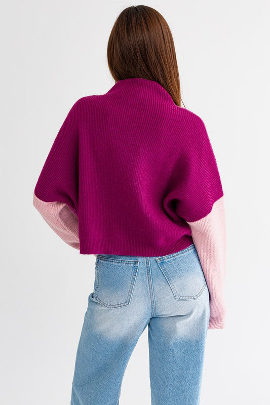 Color Block Oversize Sweater Magenta