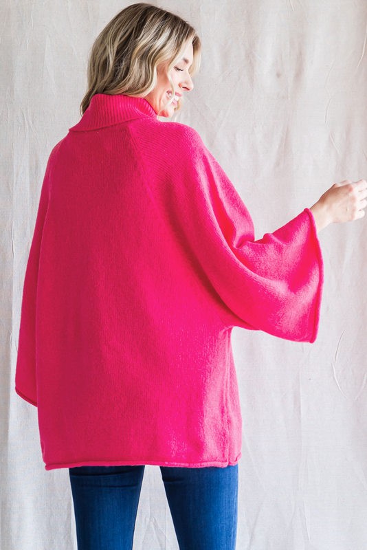 Dolman Sleeves Turtleneck Pullover Top Pink