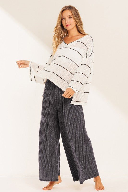 Wide Leg Solid Pants Charcoal
