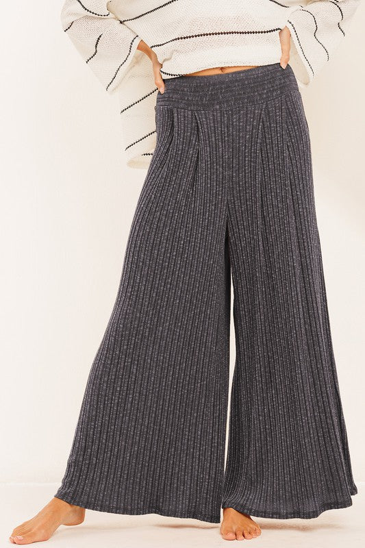 Wide Leg Solid Pants Charcoal