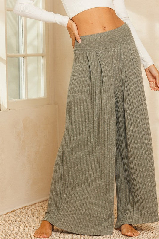 Wide Leg Solid Pants Olive