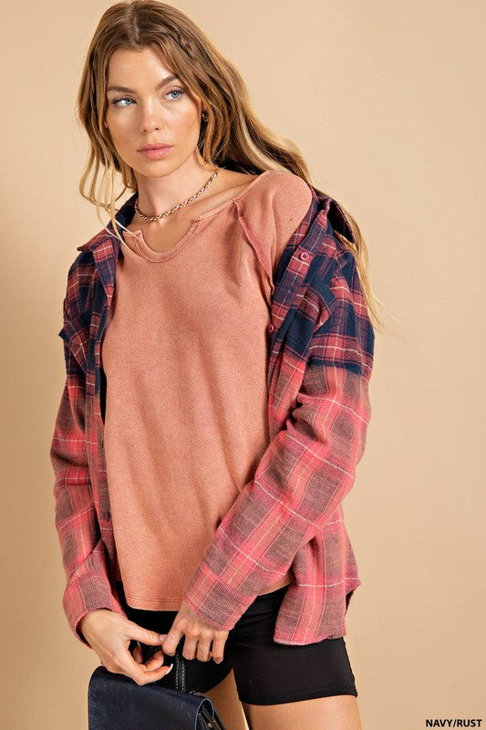 Plaid Bleached Dip Dye Navy/Rust