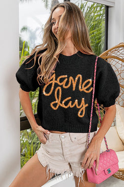 Game Day Metallic Letter Sweater Black/Gold