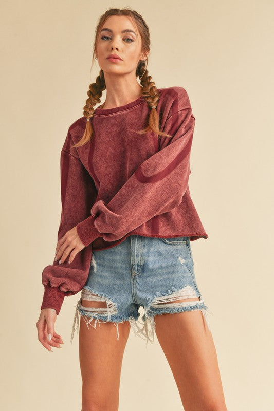 Vintage Washed Sweatshirt Top Berry