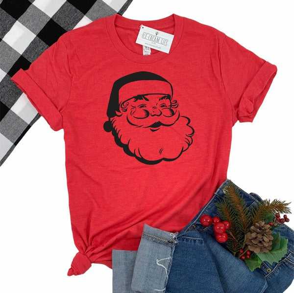 Vintage Jolly Santa Graphic Christmas Tee Red