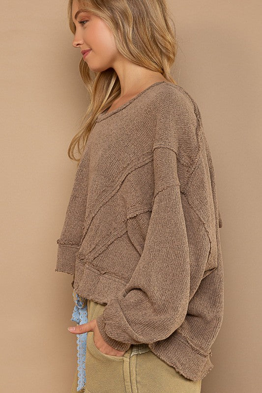Relaxed Balloon Sleeve Hooded Top Cocoa Taupe