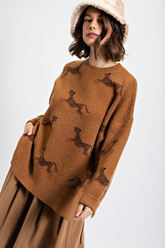 Cheetah Pattern Sweater Camel
