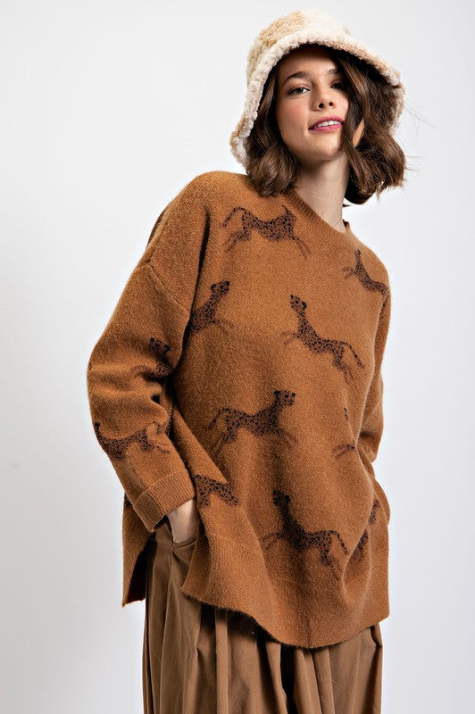 Cheetah Pattern Sweater Camel