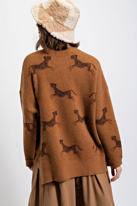 Cheetah Pattern Sweater Camel