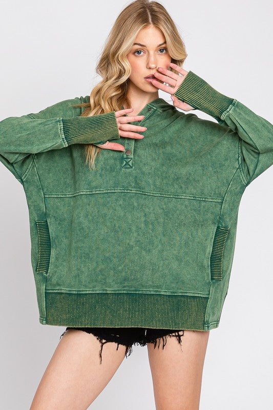 Mineral Washed Hoodie Sweatshirt Hunter Green