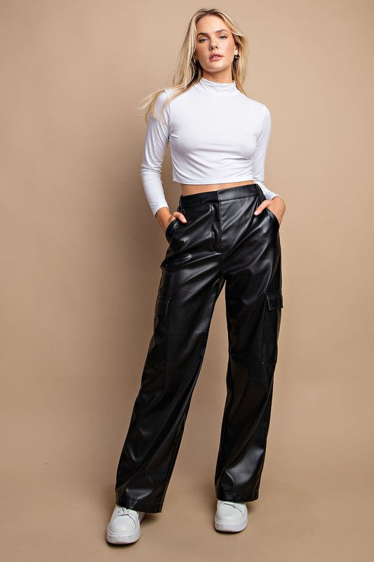 Faux Leather Cargo Pants Black