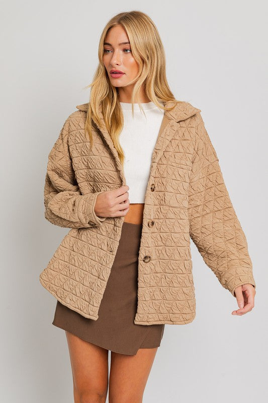 Quilted Fleece Shacket Taupe