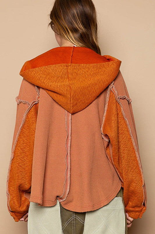 High Neck Hooded Thermal Top Red Brick