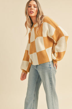 Checkered Pullover Sweater Mustard