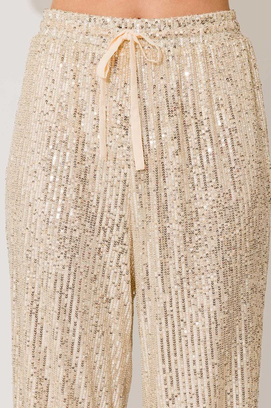 Sequins Straight Pants Ivory-Silver