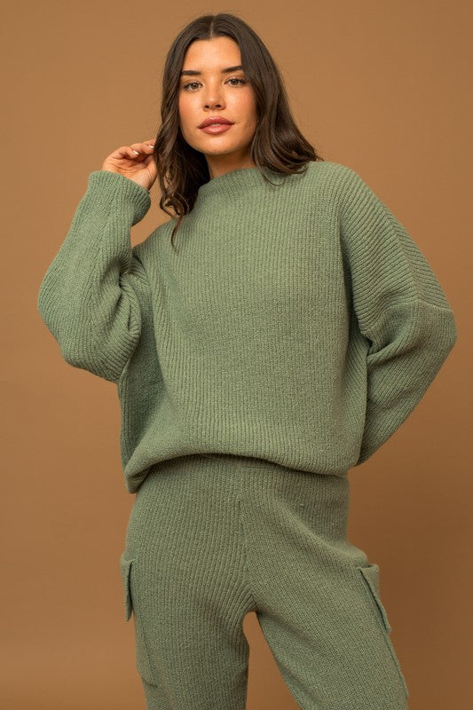 Mock Neck Oversize Sweater Sage