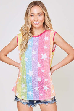 SPRING - Sleeveless Rainbow Star Print Tank Top Multi - Athens Georgia Women's Fashion Boutique