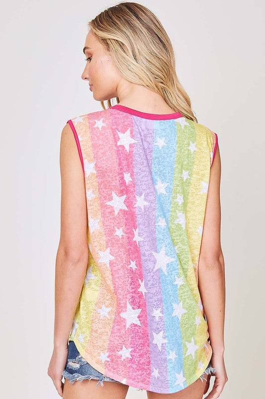 SPRING - Sleeveless Rainbow Star Print Tank Top Multi - Athens Georgia Women's Fashion Boutique