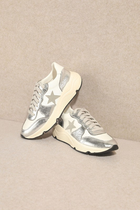 Cosmo Athletic Style Casual Star Sneakers Silver