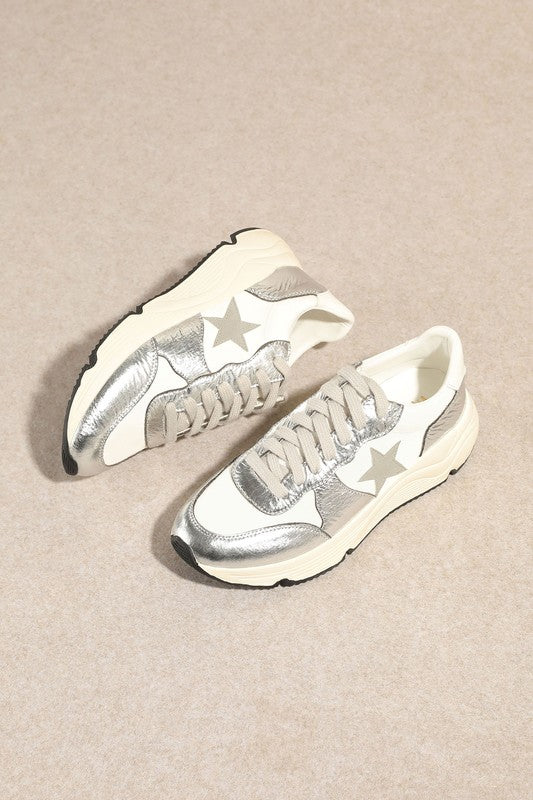 Cosmo Athletic Style Casual Star Sneakers Silver