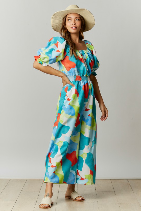 Abstract Print Jumpsuit Turquoise