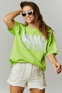 Pearl Studded Sequin Mama Top Lime