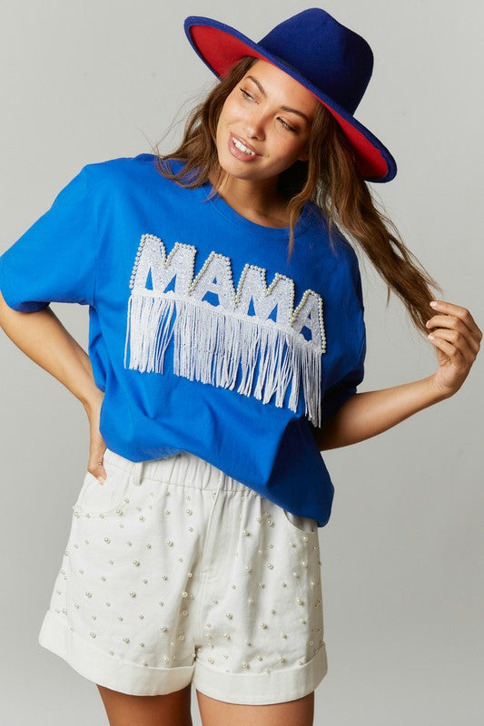 Pearl Studded Sequin Mama Top Royal