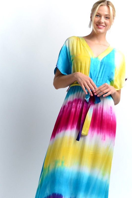 Tie Dye V-Neck Maxi Dress Blue - Athens Georgia Women's Fashion Boutique