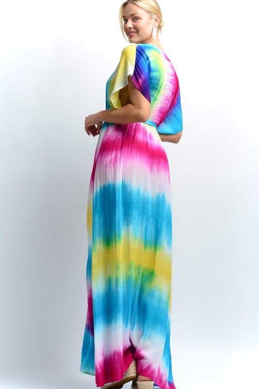 Tie Dye V-Neck Maxi Dress Blue - Athens Georgia Women's Fashion Boutique