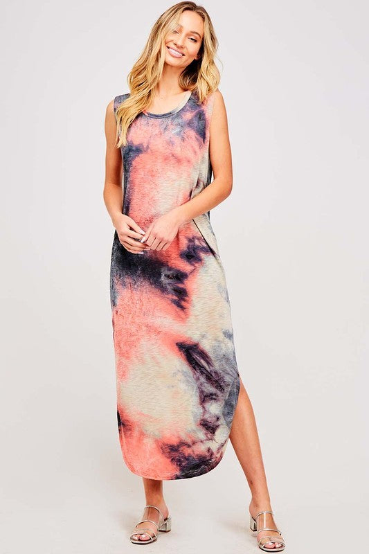 Tie Dye Sleeveless Maxi Dress Navy - Athens Georgia Women's Fashion Boutique