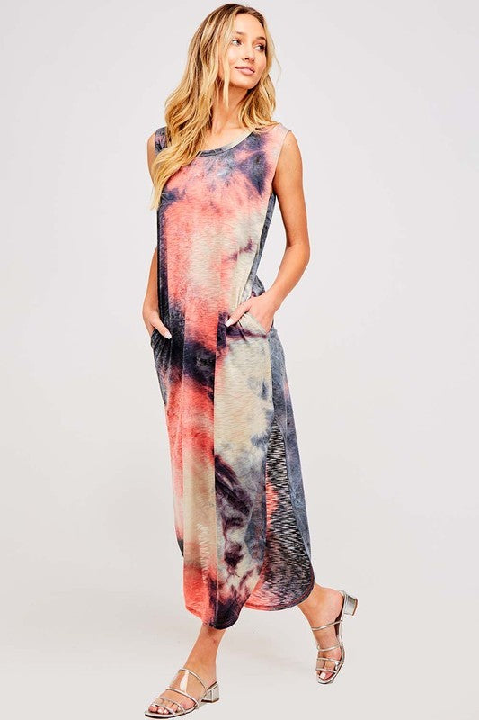 Tie Dye Sleeveless Maxi Dress Navy - Athens Georgia Women's Fashion Boutique