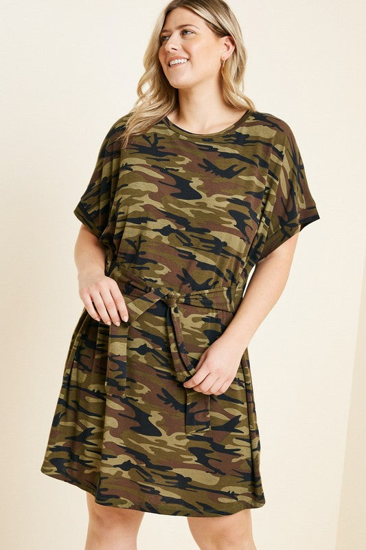 Camo Tie Front T-Shirt Dress Camouflage - Athens Georgia Women's Fashion Boutique