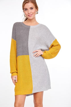 mustard yellow sweater dress Color Block Sweater Dress Mustard