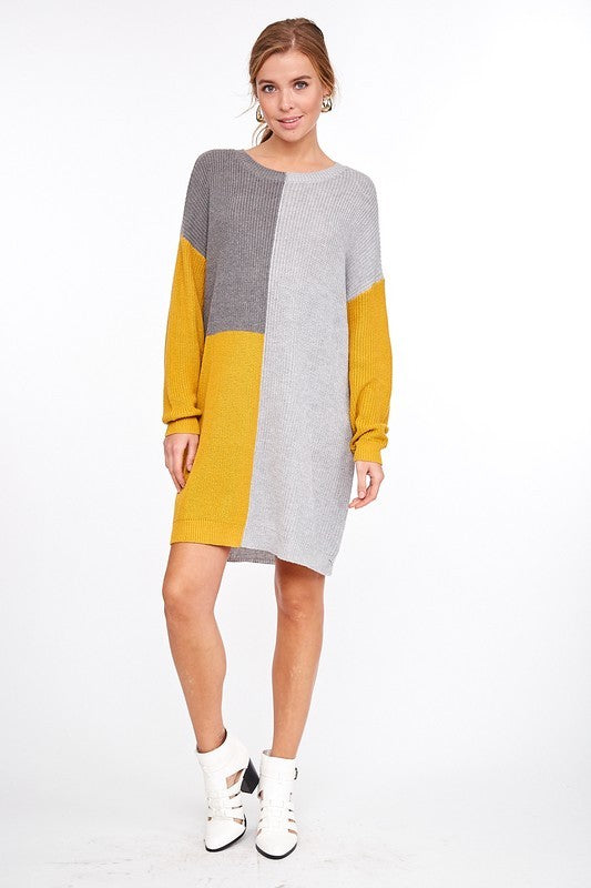 Color Block Sweater Dress Mustard - Southern Fashion Boutique Bliss Color Block Sweater Dress Mustard - Southern Fashion Boutique Bliss