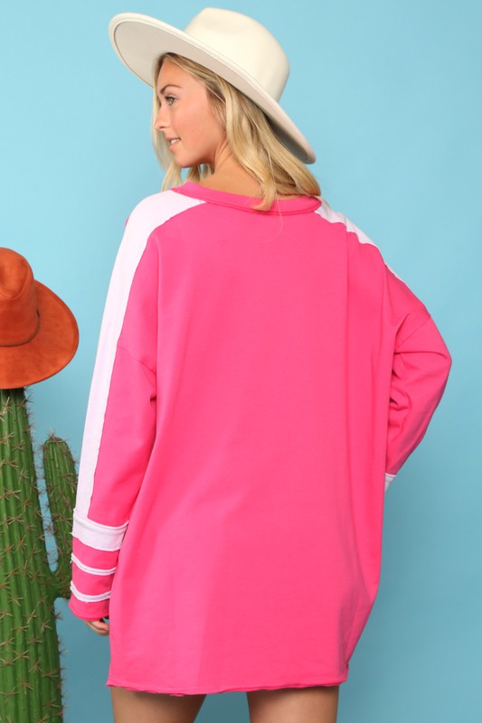 Varsity Color Block Sweatshirt Fuchsia