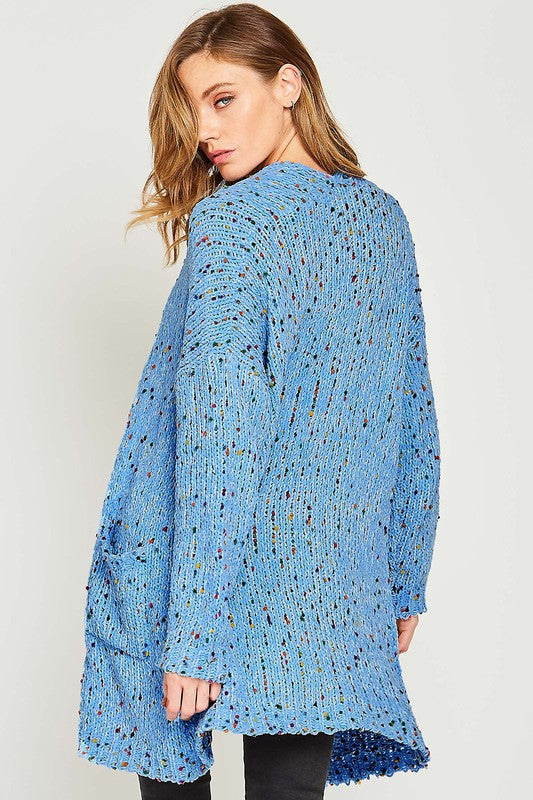 Knit Confetti Cardigan with Pockets Blue