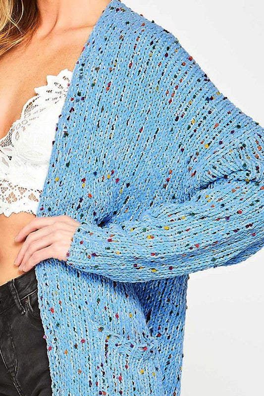 Knit Confetti Cardigan with Pockets Blue
