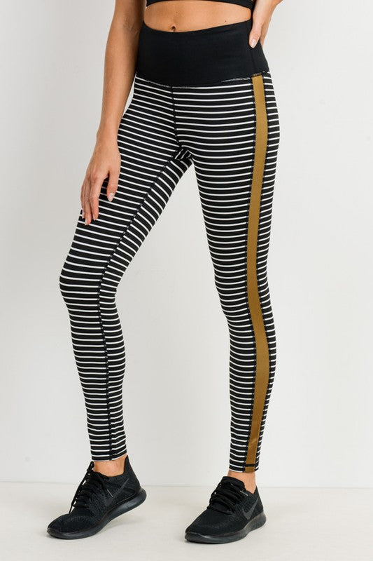 Striped High Waist Leggings Black