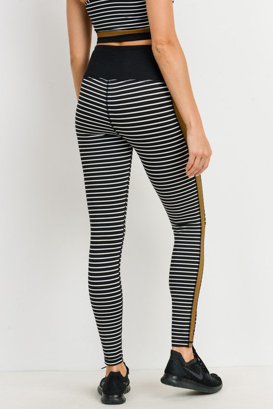 Striped High Waist Leggings Black