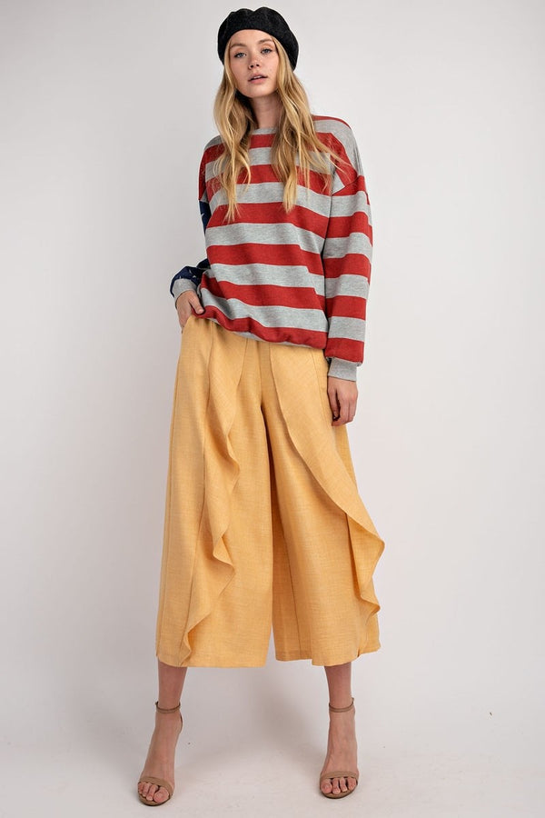 Long Sleeve USA Flag Print Sweater Pullover Grey - Athens Georgia Women's Fashion Boutique