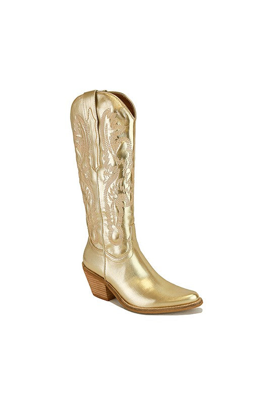 Adela Embroidery Western Boot Gold