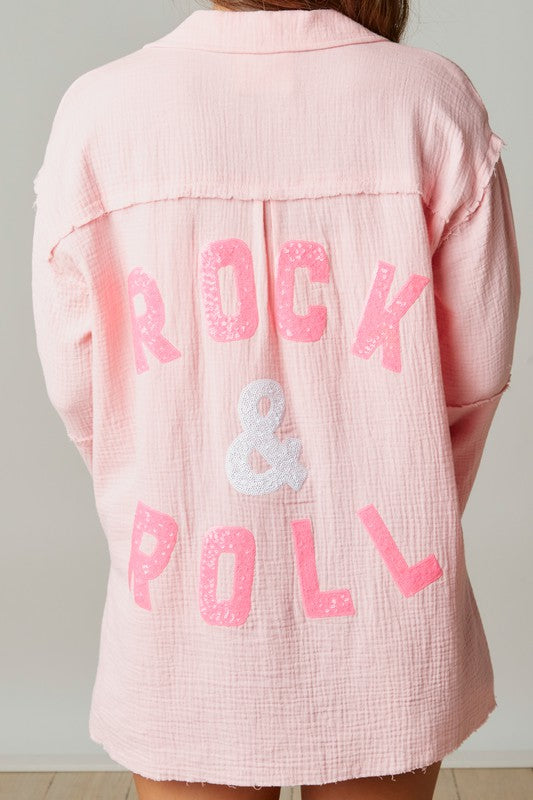 Sequin Rock & Roll Shirt Pink